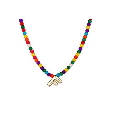 Imagem de WomenGifts Colares com inicial bolha para mulheres modernos, delicados e coloridos feitos à mão, joias para meninas adolescentes, colar com pingente de letra A a Z, presentes de aniversário para ela