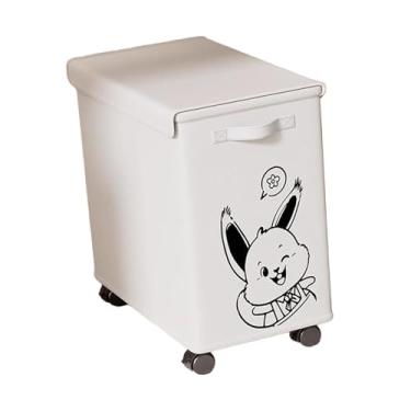 Imagem de YWJLQH Carrinho de utilidades embaixo da mesa, recipiente de armazenamento com tampa sobre rodas, cesto de armazenamento móvel, cesto de roupa suja para, White Bunny L
