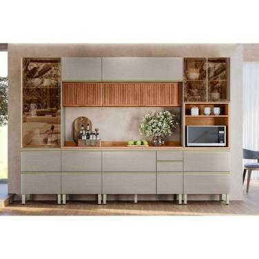 Imagem de Cozinha Completa Proença 6 Peças (2aéreos+2balcões+1paneleiro+1cristaleira) C6p99 Nogueira Touch-nude Prime - Demóbile