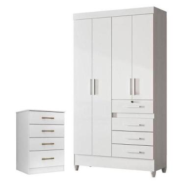 Imagem de Guarda Roupa Infantil Sobral E Cômoda Ms913 Branco Brilho - Moval - MO