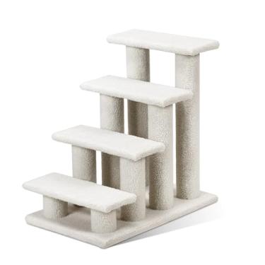 Imagem de Degrau Para Gatos Com 4 Degraus E Rampa Revestida De Carpete, Torre De Escalada Multinível Com Postes Para Arranhar, Degrau Interna Para Gatos, Gatinhos E Cães De Pequeno Porte, Bege