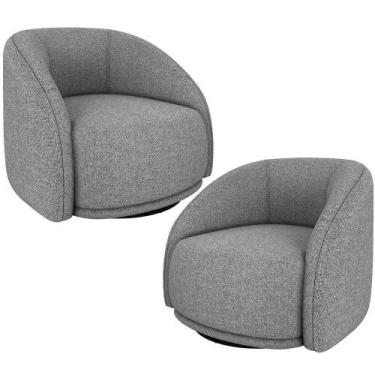 Imagem de Kit 02 Poltronas Decorativas Giratória Angelina M03 Linho Cinza Escuro