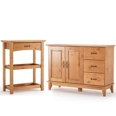 Imagem de Kit Balcão Buffet 2 Portas e Aparador para Sala 100% Madeira Lotus