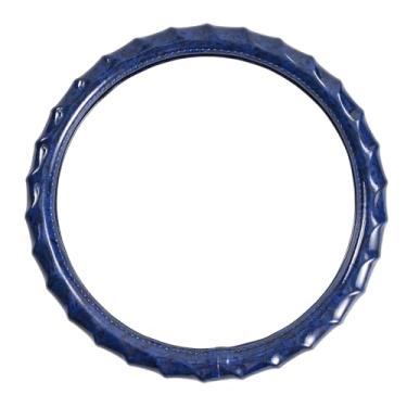 Imagem de LSAUTO Capa de volante de grão de madeira - aderência confortável, design artístico, fácil de instalar, ajuste universal para carros, caminhões, vans e SUVs (azul)