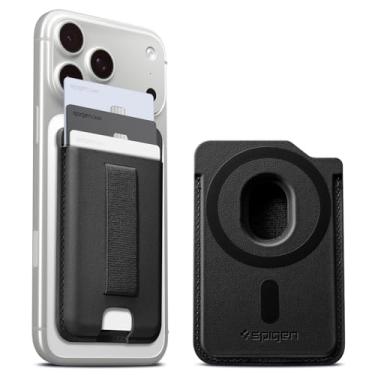 Imagem de Spigen Suporte magnético para cartão Sleekband (MagFit) projetado para MagSafe e Pixelsnap com suporte elástico para 3 cartões compatíveis com iPhone 16/15/14/13/12 Pixel 10 Series - Preto escuro