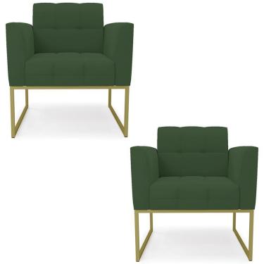 Imagem de Poltrona Base Industrial Dourado Kit 2 Ana Veludo Verde - Ibiza