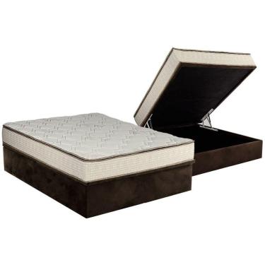 Imagem de Cama Box Baú Casal: Colchão Molas Luckspuma Bonnel Montreal Spring + Base Crc Suede Brown(138X188)