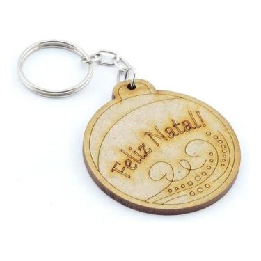 Imagem de 35 Chaveiros Personalizados Mdf Bola Árvore De Natal Marrom-claro - Gr