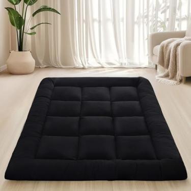 Imagem de Colchão de chão japonês dobrável e portátil, colchão de futon dobrável 7,6 cm, tapete de tatame preto para adultos e crianças, espuma viscoelástica desfiada preenchida com alças, almofada de dormir