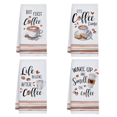 Imagem de Material de poliéster de secagem rápida - panos de prato macios, casa, cozinha, café, limpeza (4 banheiros, feijão de cozinha com toalhas, toalhas de impressão