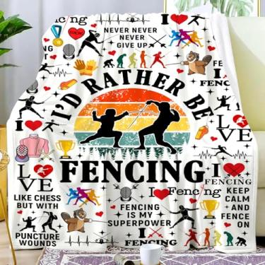 Imagem de Presentes de esgrima para homens, cobertores, aconchegantes de lã, flanela, esportes, roupa de cama, cobertores de esgrima para homens, mulheres, meninos, meninas, adolescentes, crianças, adultos