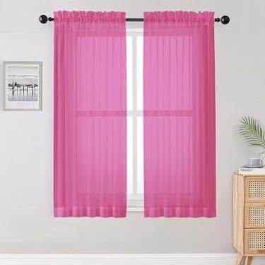 Imagem de OWENIE Cortinas rosa choque transparente para quarto, sala de estar, conjunto de 2 painéis, cortinas transparentes modernas e macias para sala de jantar, tratamentos de janela com bolso de haste, rosa