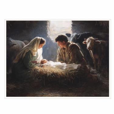 Imagem de Arte de parede de presépio cristão – pôster de nascimento de Jesus de Natal, impressão em tela vintage, arte cristã religiosa para decoração de casa de férias 20 x 30 cm sem moldura