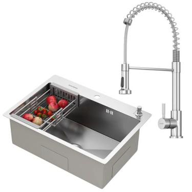 Imagem de Kit Cuba Gourmet Quebec 62cm Aço Inox 304 e Torneira Gourmet Milão Mon