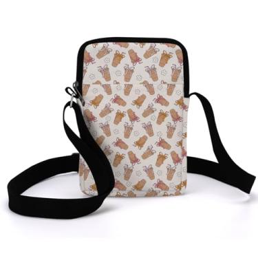 Imagem de Lindas bolsas transversais com laços de xícara de café para mulheres, bolsa tiracolo à prova d'água, pequena, com alça ajustável, bolsas para celular para mulheres, meninas, viagem, prima, viagem
