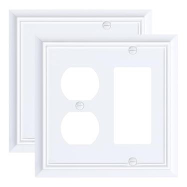 Imagem de Pacote com 2 placas de cobertura de tomada duplex/decoradora, placas decorativas brancas puras, placas de parede de fibra de bambu natural durável para tomadas elétricas, receptáculo, tomada GFCI