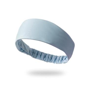 Imagem de Faixa de cabelo esportiva ampla para mulheres – faixa elástica que absorve a umidade para treino, ioga, corrida e fitness – antiderrapante, absorvente de suor, tecido elástico macio (azul)