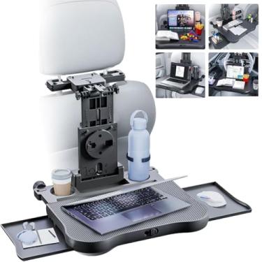 Imagem de Bandeja de assento de carro portátil, mesa de banco traseiro de carro, assento ajustável para laptop, mesa dobrável, telescópica, banco traseiro, bandejas de comida, mesa com suporte de bebida para