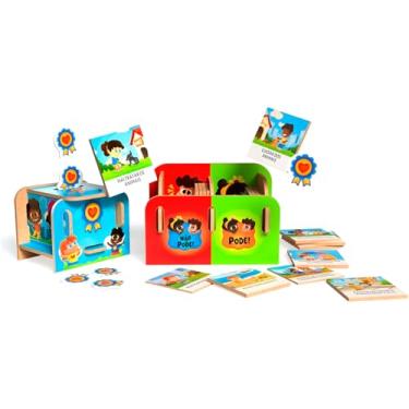 Imagem de Jogo Educativo Pode e Não Pode, MDF Colorido, com Roleta e Medalhas, para Crianças +5 Anos, Kit Interativo de Tomada de Decisões e Aprendizagem Social