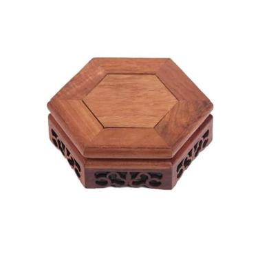 Imagem de Base de suporte de exibição Base de mesa pedestal madeira vermelha vazada, bule, vaso, decoração para casa, suporte exposição