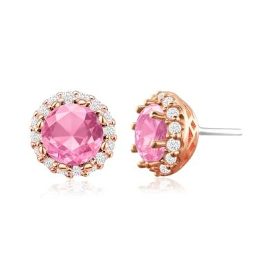 Imagem de Brincos pequenos de prata esterlina 925 com pino de cristal redondo de 0,6 cm, hipoalergênicos, banhados a ouro 14K, joias fofas, presentes delicados para mulheres (rosa/ouro rosa)