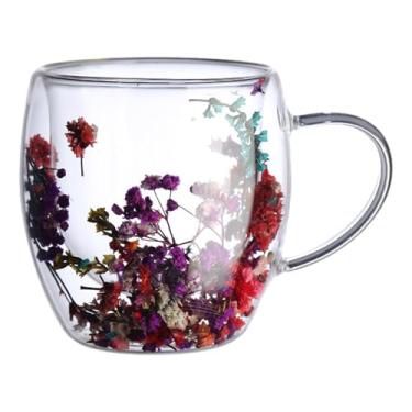 Imagem de Canecas de café de vidro de parede dupla, Canecas de café de vidro de parede dupla | Caneca de café estética transparente com flores secas,Copo de vidro resistente ao calor com alça, copos de chá de g