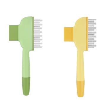 Imagem de VED Pacote com 2 pentes para animais de estimação e escova de remoção de pelos – pente de cuidados de aço inoxidável para gatos e cães, pente de pulgas para queda, nós e tapete