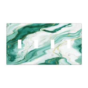 Imagem de Nadoabtm Placa de cobertura para interruptor de luz, padrão de mármore verde e dourado, 4 gangues quadriciclo, interruptor, decorativo, placa de parede, capa de tomada elétrica para decoração de