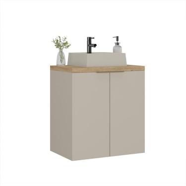 Imagem de Gabinete de Banheiro com Cuba Nature 2 Portas Nude e Carvalho 60 cm