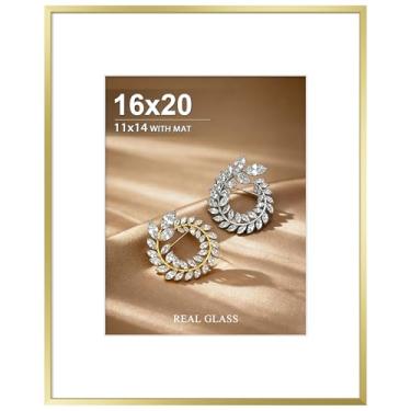 Imagem de Tinkeps Moldura dourada de 40,6 x 50,8 cm, moldura de alumínio com vidro verdadeiro, foto para exibição de 28 x 35 cm com tapete ou 40 x 50 sem, molduras modernas de metal para parede, montagem