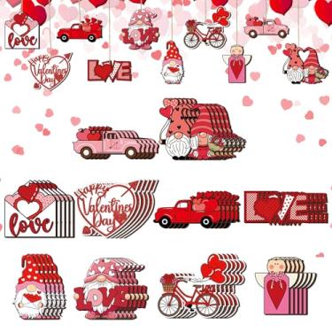 Imagem de Leinuosen 50 peças de enfeites de madeira para pendurar no Dia dos Namorados, amor dos namorados, gnomos de madeira, caminhão, enfeites de madeira, decorações para pendurar, artesanato com cordas para