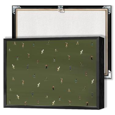 Imagem de Pôster em tela retrô minúsculos golfistas engraçados minimalistas pessoas esportes arte de parede verde estádio de golfe pintura para sala de estar quarto escritório decoração de parede 20 x 30 cm sem