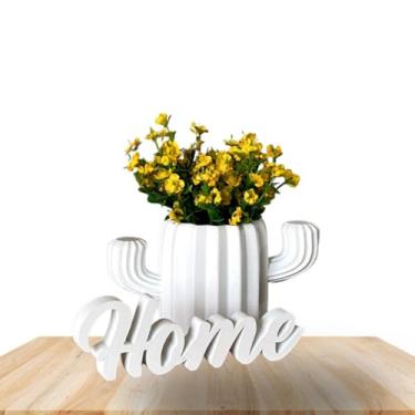 Imagem de Vaso Cachepot em Formato de Cactus com Palavra Home - Vaso para Cactus Suculentas(Branco)