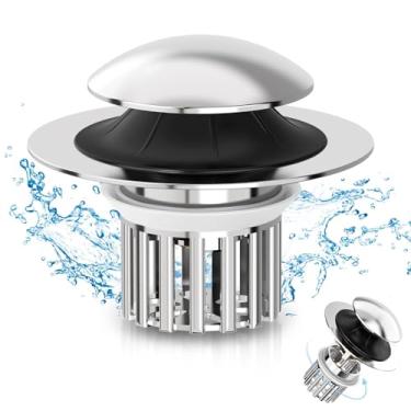 Imagem de Filtro universal 4 em 1 para pia de banheiro, rolha pop-up de cobre para pia de banheiro com cesta de filtro removível, coletor de cabelo para pia, antientupimento, tampa de ralo de banheiro (prata)