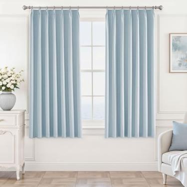 Imagem de BSfullts Cortinas blackout de 153 cm de comprimento para quarto e sala de estar azul claro plissado redução de ruído escurecimento de ambiente cortinas com isolamento térmico, conjunto de 2 painéis