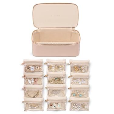 Imagem de Vlando Caixa de joias com 12 bolsas de joias de veludo, estojo de viagem para meninas, organizadores de joias, colar, brincos, sacos de armazenamento, presentes de Natal, presentes de chá de panela