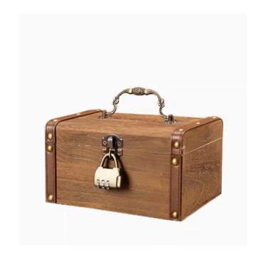 Imagem de Caixa com senha de cofrinho com trava pequena, cofrinho doméstico, caixas de lembrança ou poupança