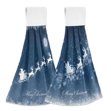 Imagem de Blueangle Pacote com 2 toalhas de gravata penduradas no trenó do Papai Noel - Toalhas de prato de veludo coral macias absorventes para cozinha e banheiro (435)