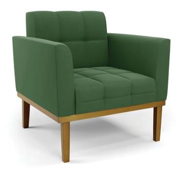 Imagem de Poltrona Base De Madeira Fixa Castanho Elisa Suede D03 - D\'rossi Cor Verde