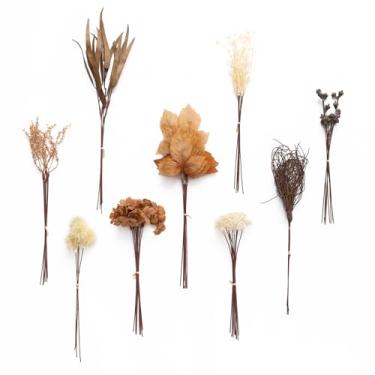 Imagem de Ling's moment Conjunto de caixa de hastes de vegetação artificial, 62 peças com 9 tipos de palitos de vegetação sintética para buquês de noiva, arranjos florais de casamento, centros de mesa, marrom