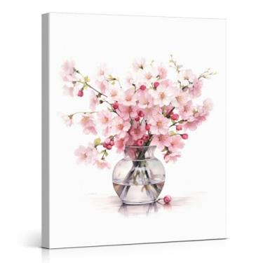 Imagem de Impressão de arte de parede de flores rosa vintage buquê estética em vaso pintura floral rosa decoração de parede para casa quarto feminino dormitório 20 x 25 tela emoldurada