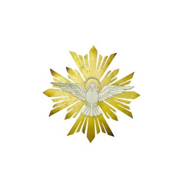 Imagem de Quadro Decorativo Espírito Santo MDF, Branco e Dourado, 30x30 cm, Duas Camadas