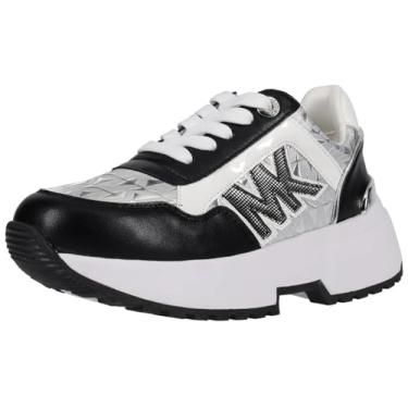 Imagem de Michael Kors Tênis feminino Cosmo Maddy, Prata metálico/preto, 11 Little Kid