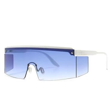 Imagem de Óculos de sol espelhados grandes com uma lente colorida para homens e mulheres, moda vintage UV400 (C8 branco-azul)