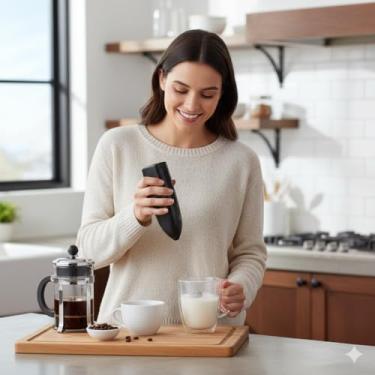 Imagem de Mini Mixer Espumador de Leite Portátil Misturador de Café Cappuccino a Pilha