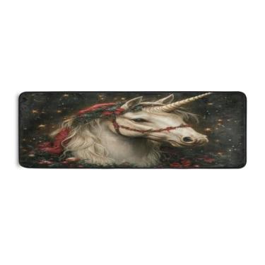 Imagem de WELLDAY Tapete de corredor de cavalo branco de Natal, tapete de corredor de 5 x 15 cm, antiderrapante, lavável, tapete de cozinha para quarto, entrada, lavanderia, sala de estar