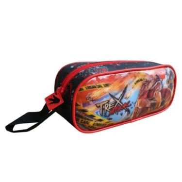 Imagem de Estojo Escolar T-Rex Attack, Preto e Vermelho, Tema Dinossauro, Bolsa Para Guardar Pequenos Itens Escolares T-Rex, Estojo Prático Do Dinossauro