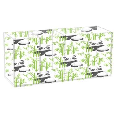 Imagem de CEBUGI Porta-lápis de acrílico com 4 compartimentos, organizador de lápis de desenho animado Pandas, suporte de pincéis de maquiagem para escritório em casa, escritório