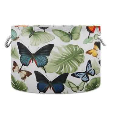 Imagem de WELLDAY Cesta de corda de algodão borboleta cesta de lavanderia de bebê para sala de estar, lavanderia, berçário, travesseiros, decoração de casa