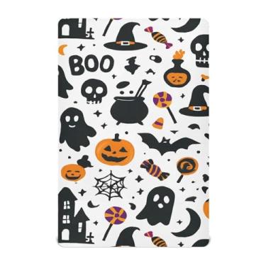 Imagem de Wassud Lençóis de berço respiráveis com tema de Halloween Boo, 68 x 99 cm, lençol de bebê neutro para meninos e meninas (serve para berço padrão e pacote e brincadeira)